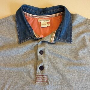 Carbon2Cobalt Gray Polo with Denim Collar and Rust Trim
